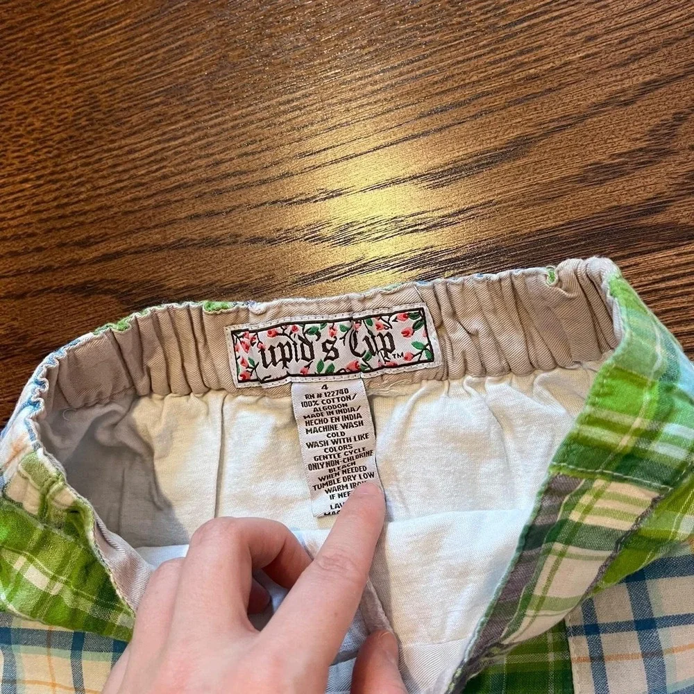 ⭐Y2K Vintage Toddler Girls Plaid Patchwork Mini Skirt Green Blue Size 4